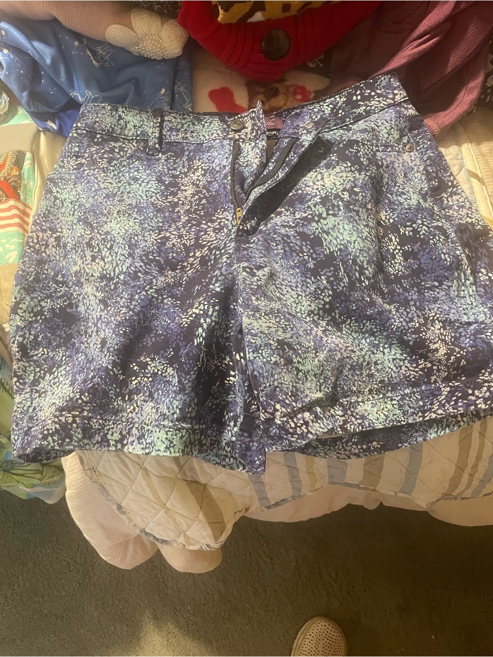 Gloria Vanderbilt Blue Multi-Print Cotton Blend Shorts